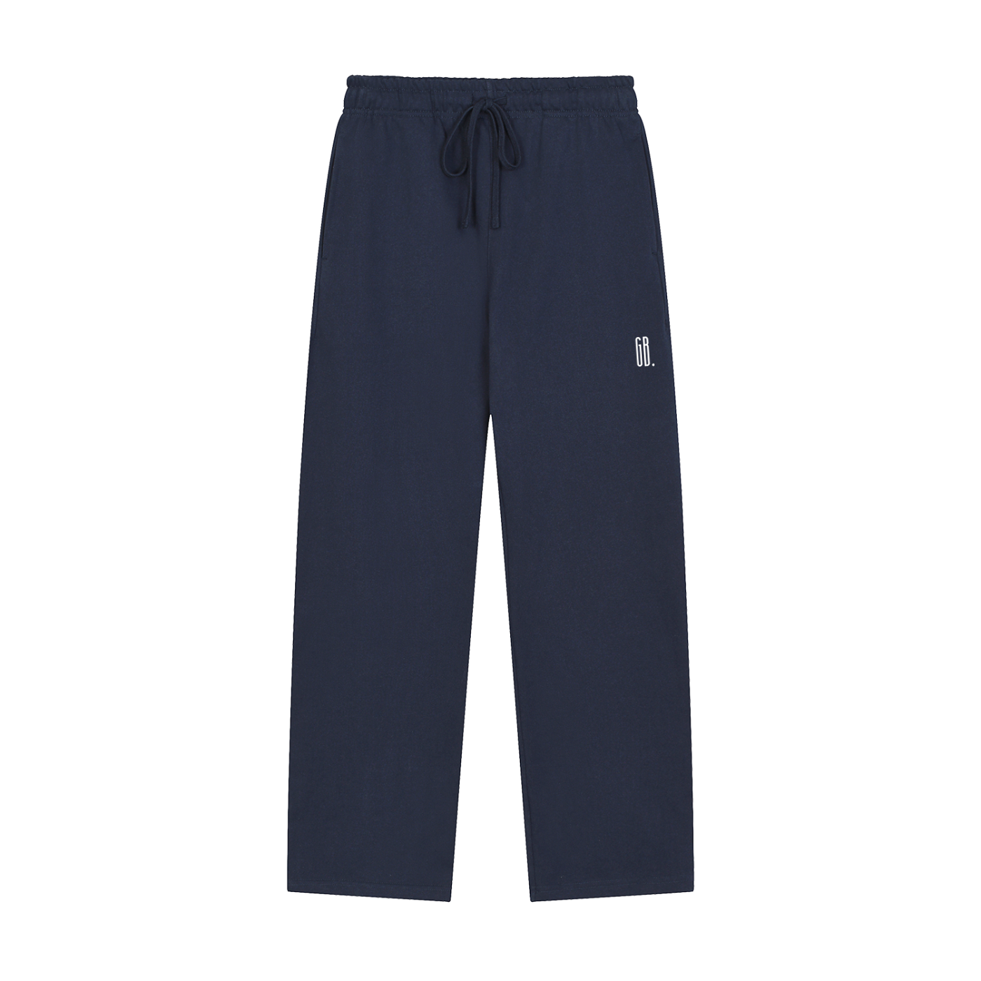 ODMPOD GRAND B navy blue solid color straight-leg sweatpants displayed on a mannequin. Comfortable casual athletic wear.