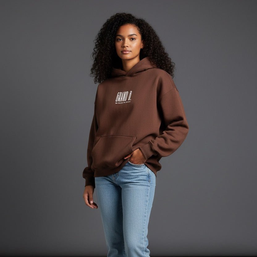 "Be Brave" - Oversize Fleeced Hoodie Coffee Brown. - GRAND B