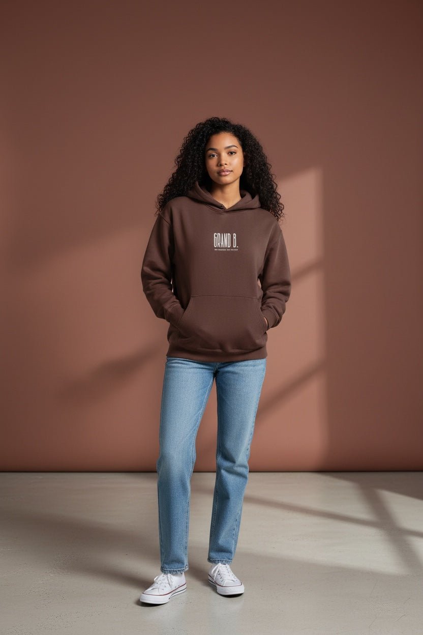 "Be Brave" - Oversize Fleeced Hoodie Coffee Brown. - GRAND B