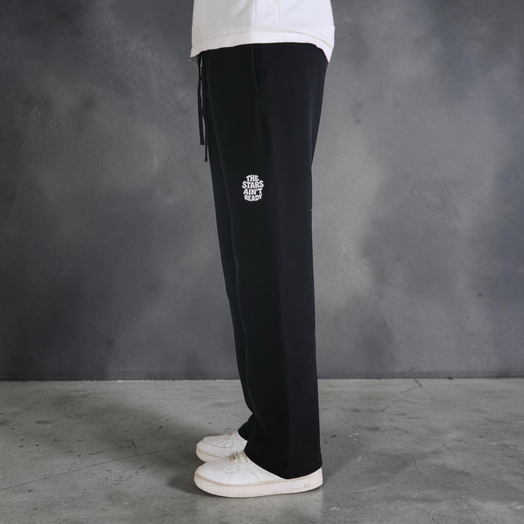 "THE STARS AIN'T READY" Black Solid Color Straight - Leg Sweatpants - GRAND B